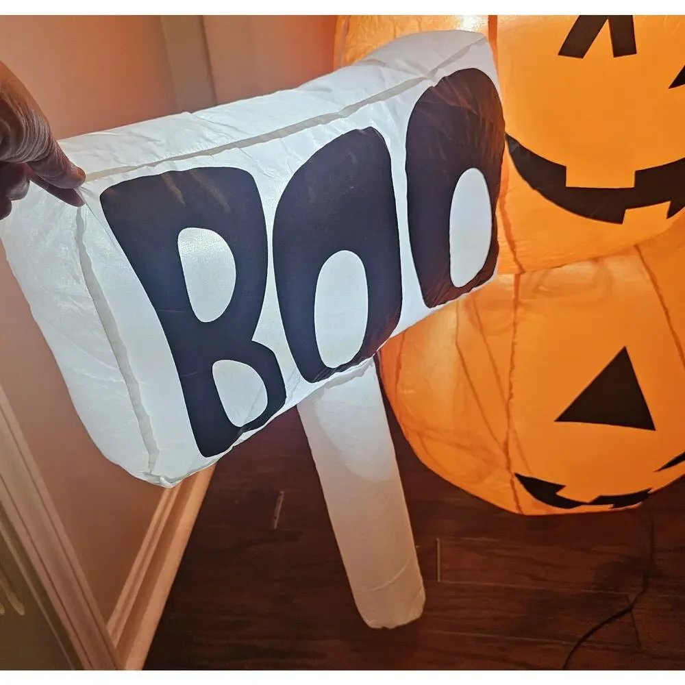 5.25 Ft Boo Pumpkin With Black Cat Halloween Inflatable with Built In LED Lights
